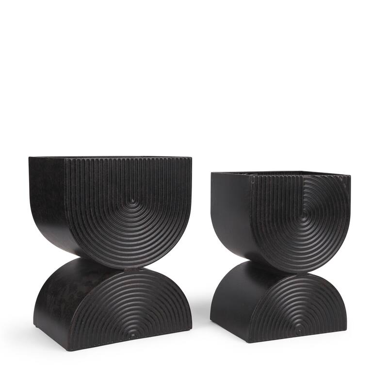 HomeRoots Set of Two Black Metal 20 Ounce Pot Planters - 7.09 in. x 12.20 in. x 9.45 in.