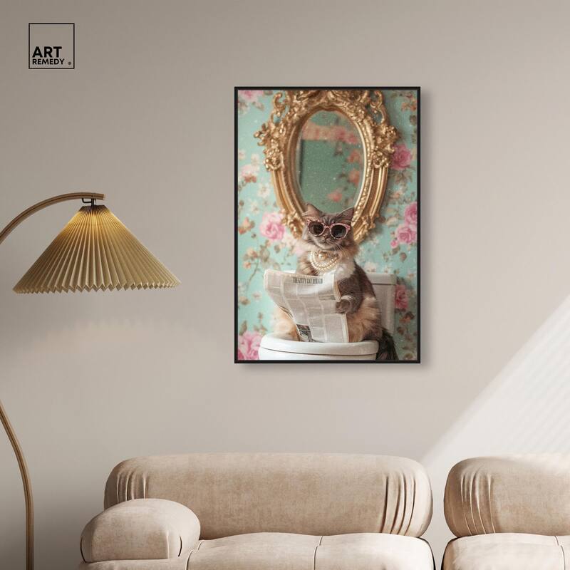 Ornate Kitty Toilet Time Canvas by Art Remedy