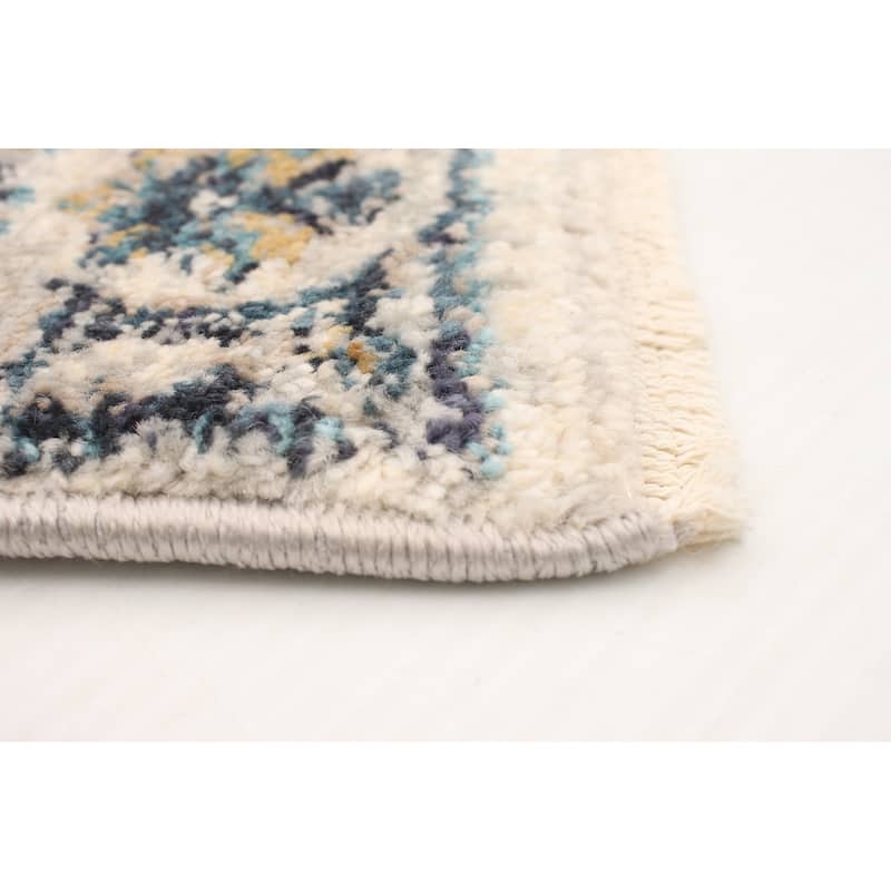 ECARPETGALLERY Machine Woven Bolivia Yalameh Blue, Ivory Rug - 2'2 x 8'0