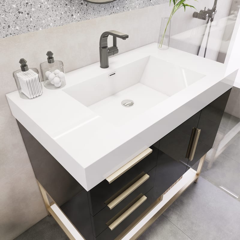 Noble 36" Free Standing Vanity (L Drawer) with Reinforced Acrylic Sink - 36" Width