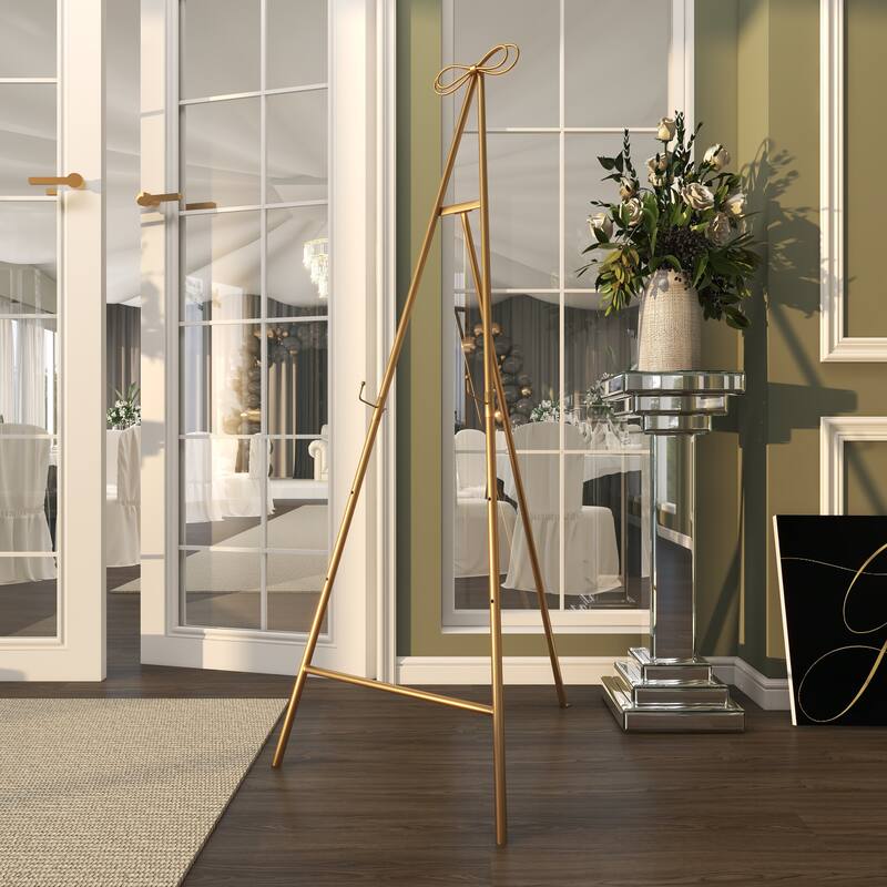 Gold Metal Adjustable 3 Tier Display Easel with Bow Top