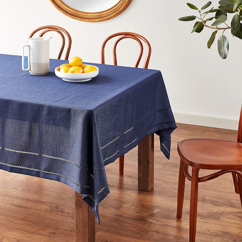 Violet Linen Hem Stitch Border Vintage Pattern Tablecloth