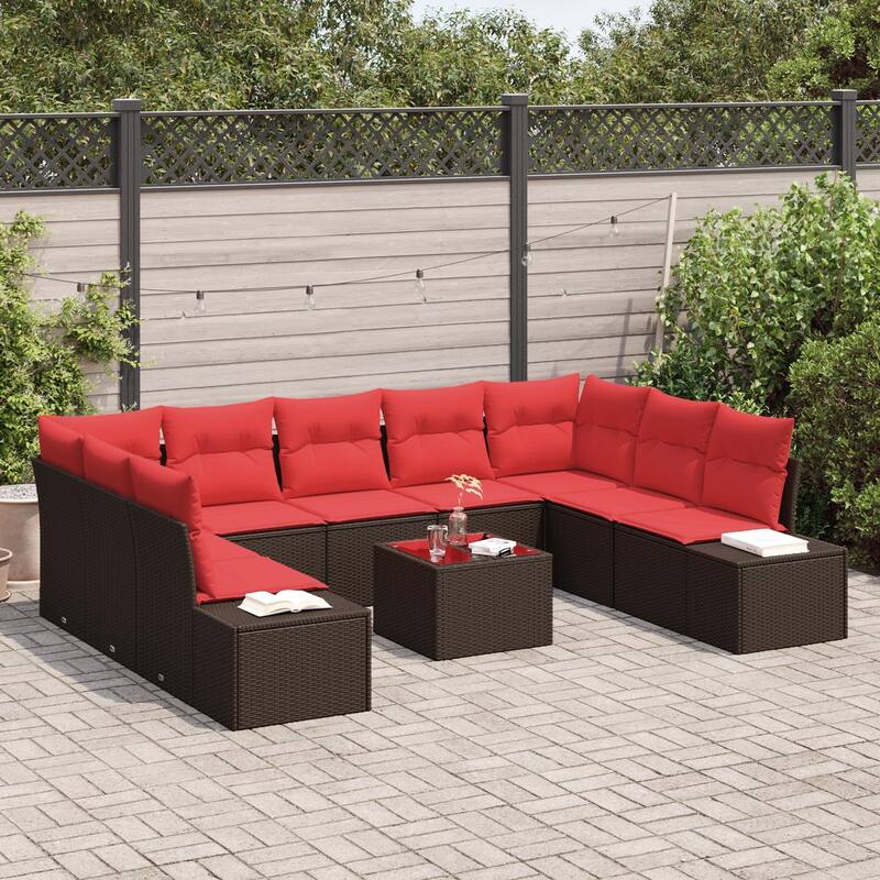 vidaXL 10 Piece Garden Sofa Set with Cushions - 113.8×82.3×27.2