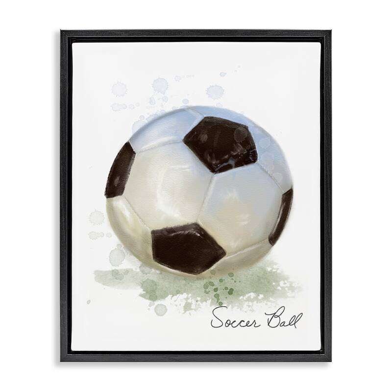 Stupell Soft Pastel Soccer Ball Framed Floater Canvas Wall Art Design By Matthew Piotrowicz - 17 x 21 - Black