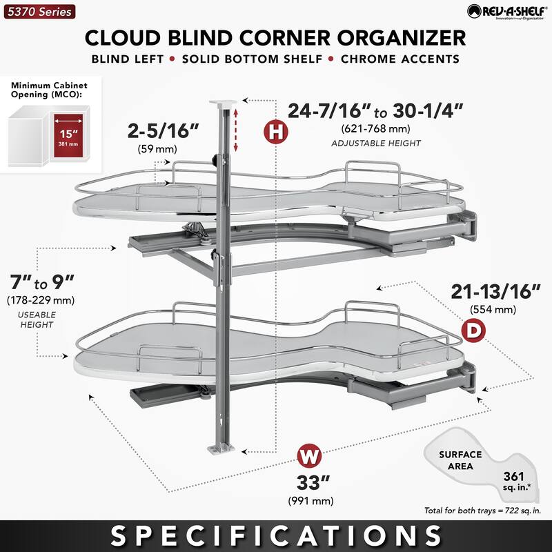 Rev-A-Shelf 5372 Series Right Handed Pull Out 2 Tier Blind Corner