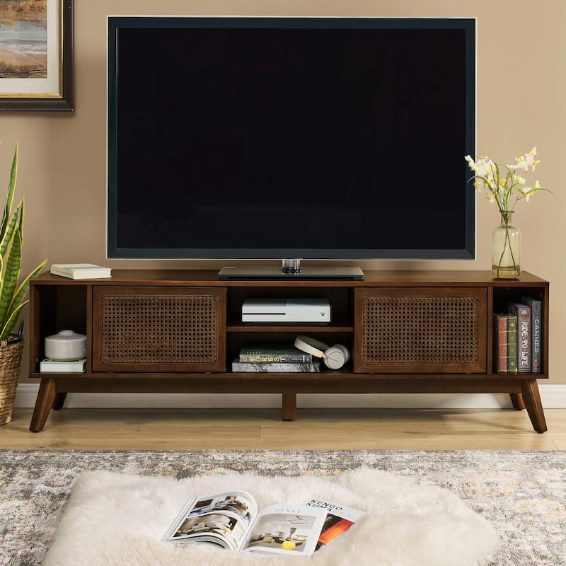 67.9 Inch Mid Century Modern Rattan TV Stand for TVs up to 75"