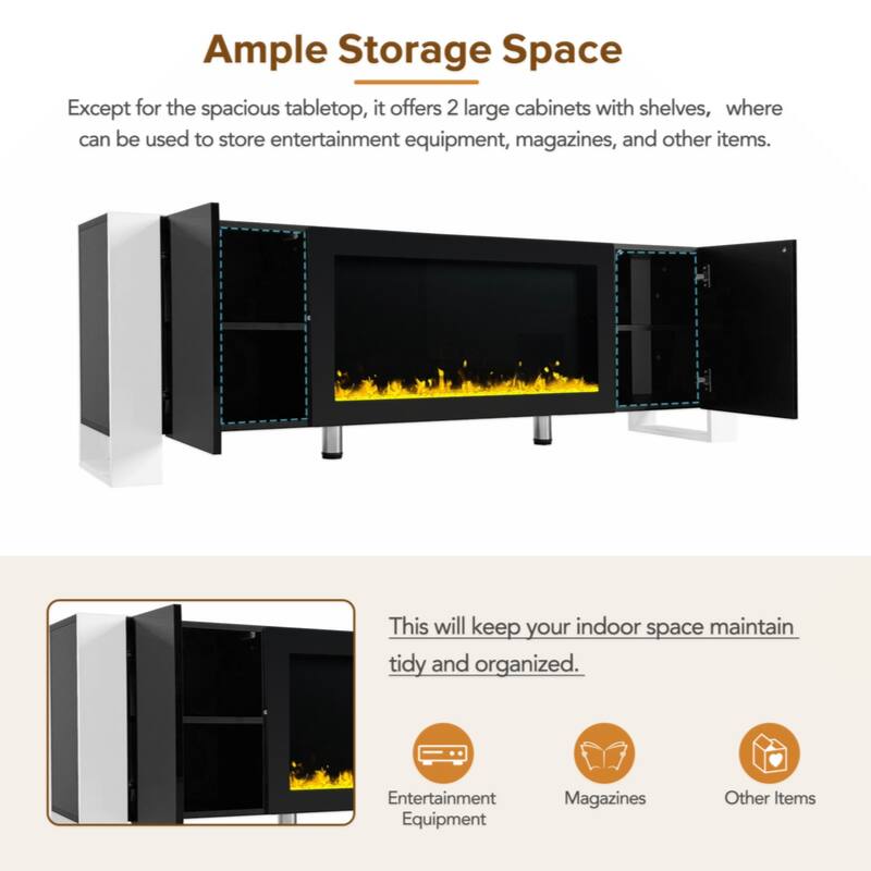Modern TV Stand with 34.2" Non-heating Electric Fireplace,with 2 Cabinets,Media Console for TVs up to 78"
