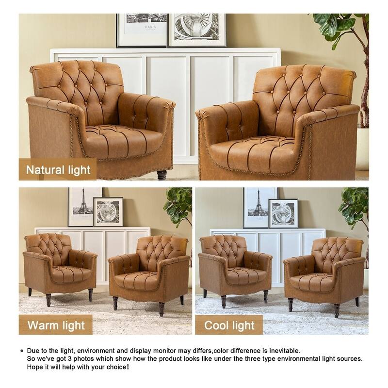 Modern Faux Leather Accent Chairs Set Of 2, Upholstered Armchair For Living Room