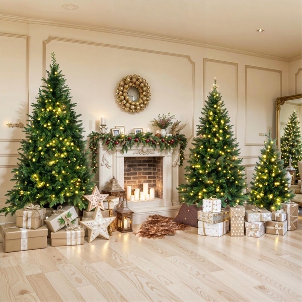 Artificial Christmas Tree, Set of 3 Hinged Xmas Trees, 8FT, 6FT