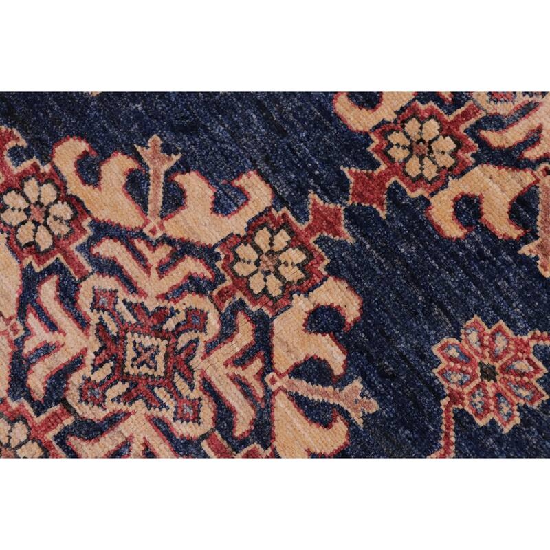 Tribal Super Kazak Xander Blue/Tan Hand Knotted Wool Rug - 4'8'' x 6'1''