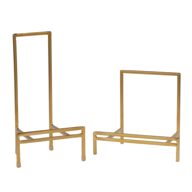 Straight Edge Metal Platter Stand - Gold - 8"H x 9"W x 5.4"D