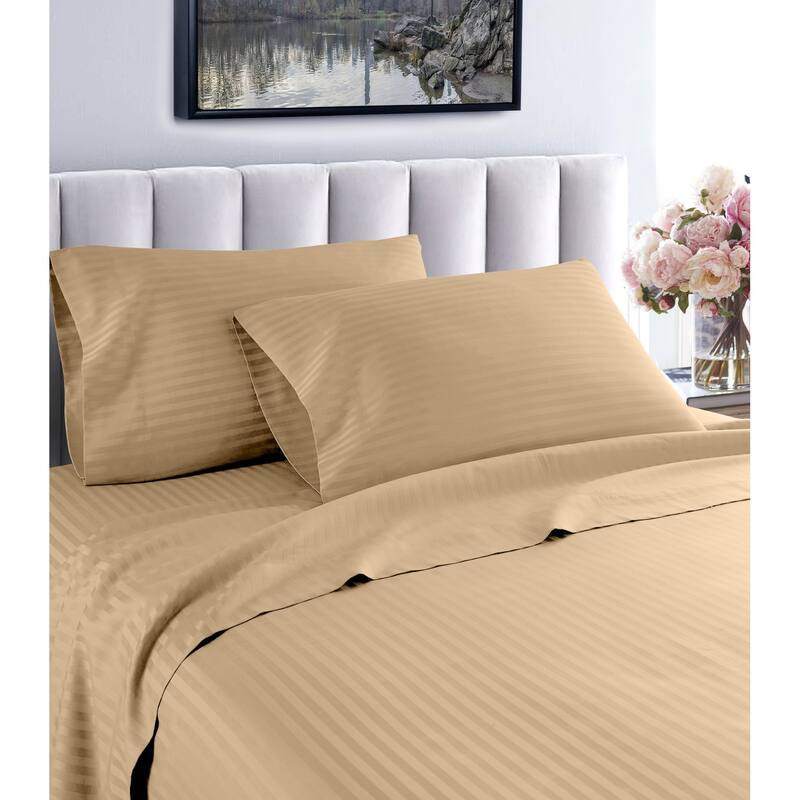 Striped 1200 TC Egyptian Cotton Deep Pocket Bed Sheet Set - Taupe - King