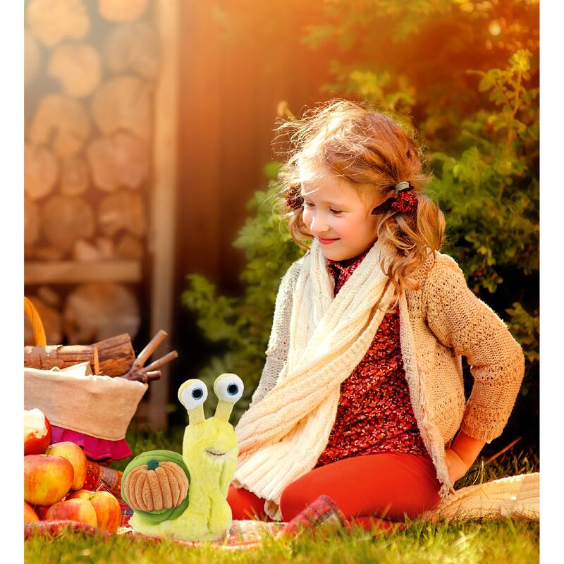 DolliBu Super Soft Yellow Snail Stuffed Animal w/ Pumpkin Plush Decor - 5.5 inches