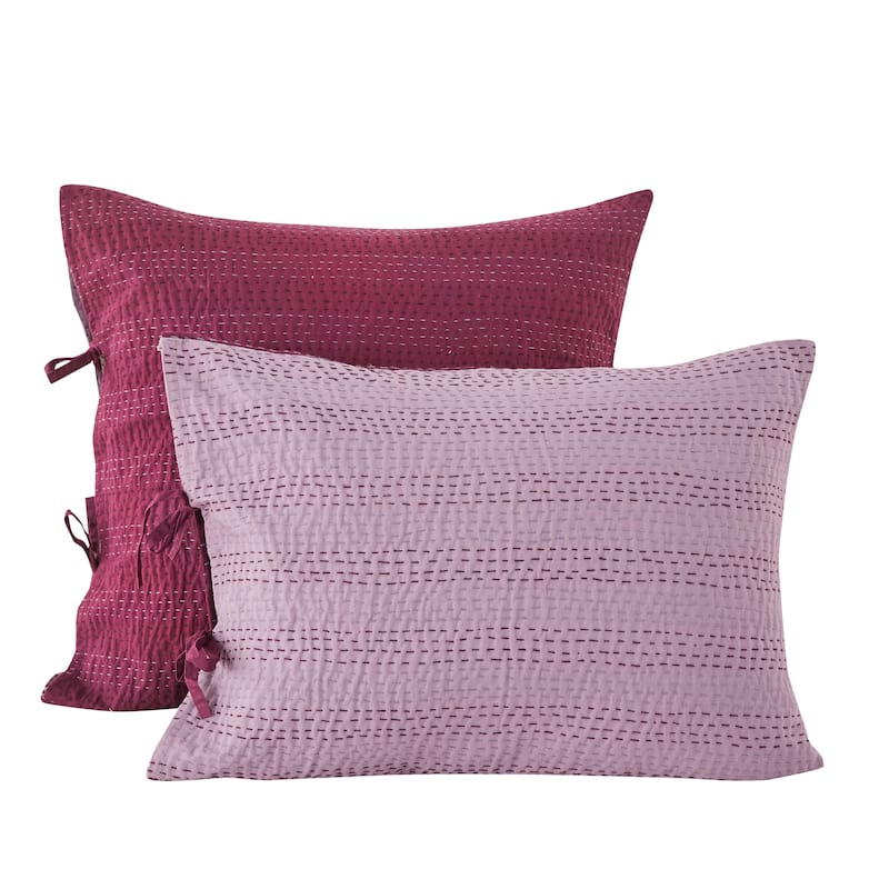 Melange Hand Craft Kantha Collection Solid Reversible Sham Pillow Cover - 26 x 26 - Sapphire