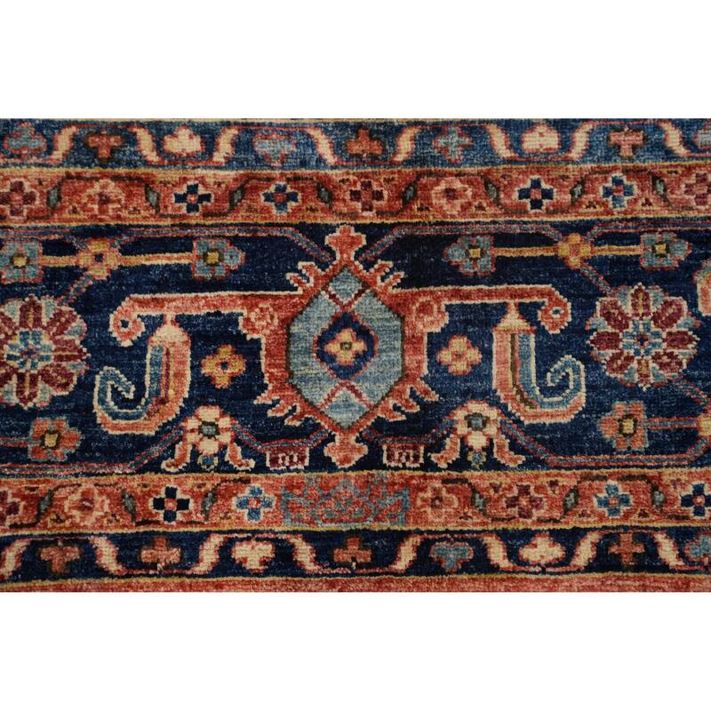 Hand Knotted Traditional Wool Orange Geometric Area Rug - 9' 10'' X 8' 0''