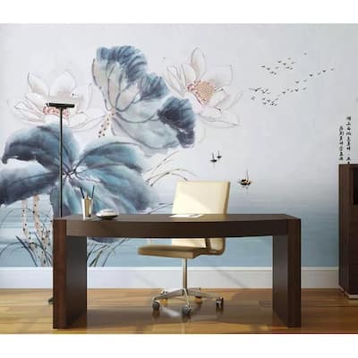 GK Wall Design Watercolor Vintage Lotus Flower Blossom Removable Wallpaper