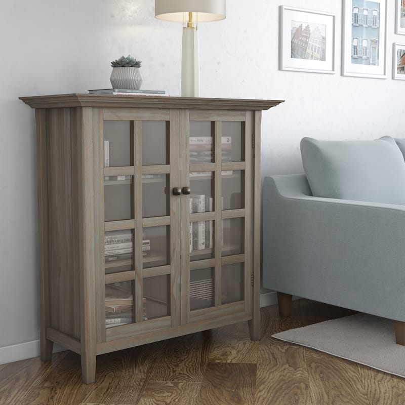 WYNDENHALL Normandy 39-in. Solid Wood Storage Cabinet - 39"w x 17"d x 42.2"h - Distressed Grey