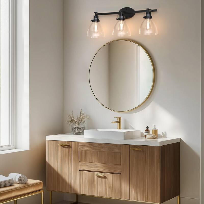 YANSUN 3-Light Black Vanity Light, E26 Modern Bathroom Mirror Light Fixture