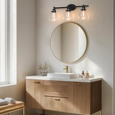 YANSUN 3-Light Black Vanity Light, E26 Modern Bathroom Mirror Light Fixture