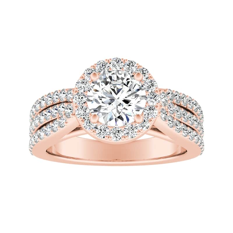 Auriya 14k Gold Triple Band Round Halo Diamond Engagement Ring 1 1/3ctw (G-H, VS1-VS2)