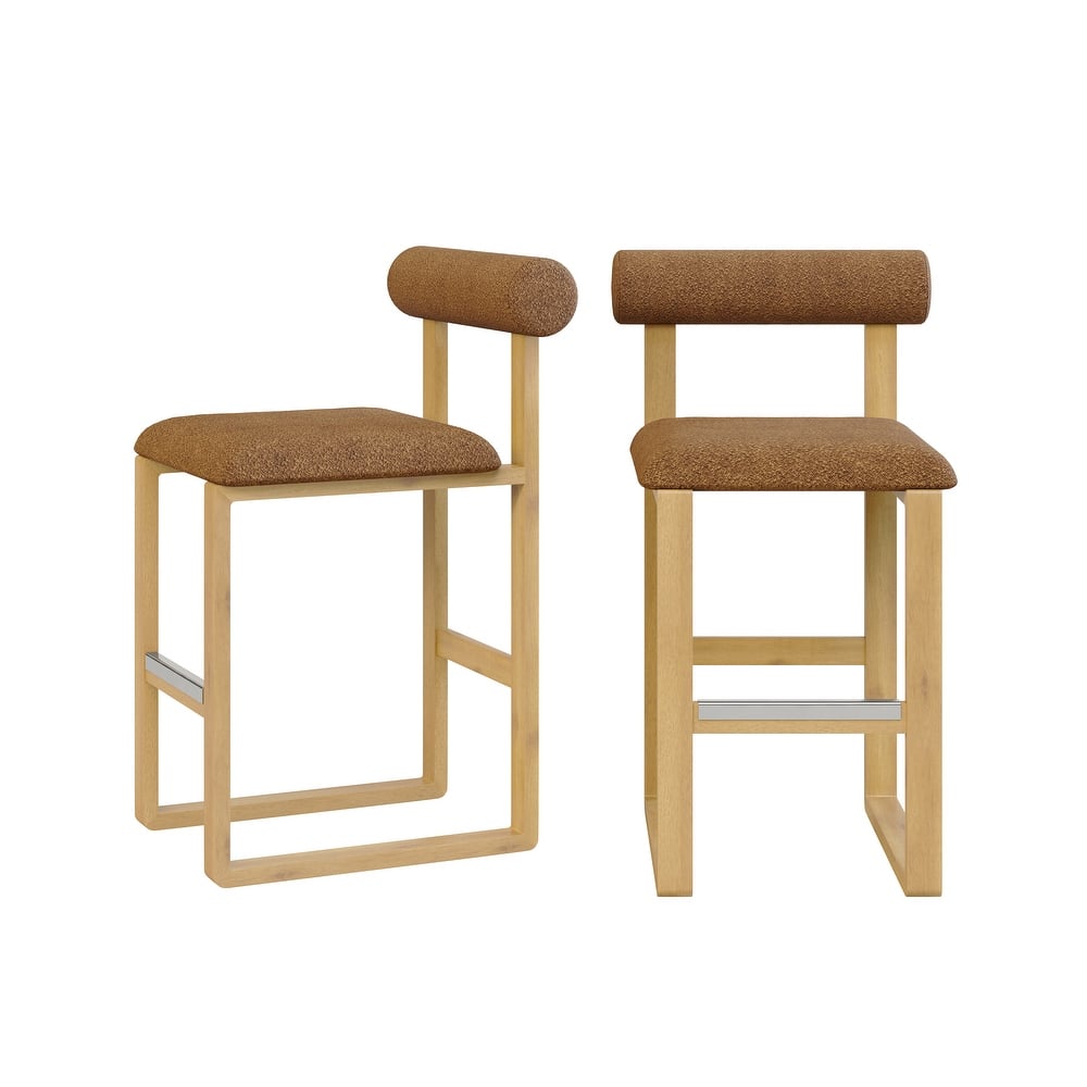 Corvus Caen Bar Stools with Wood Legs, Teddy Fabric (Set of 2)