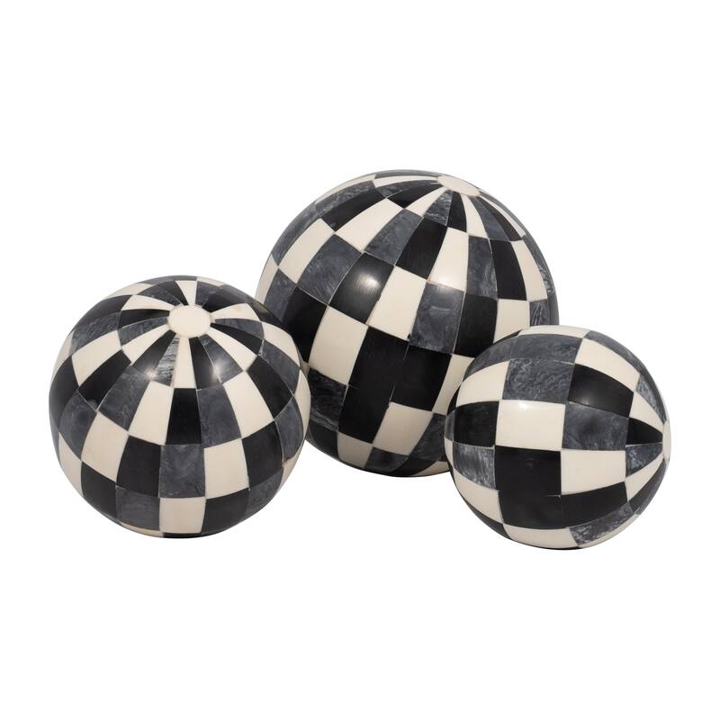 Sagebrook Home 4/5/6" Checkered Orbs, Round (Set of 3) - 6" x 6" x 6"