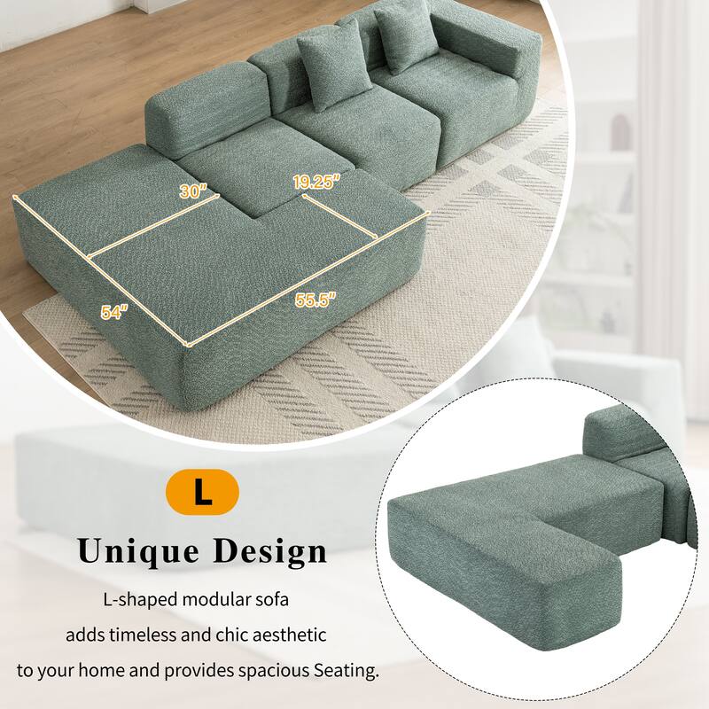 116.5" Versatile 4-Seat Sectional Sofa with Customizable 4-Piece Design in Ultra-Soft Boucle Fabric and Two Back Pillows