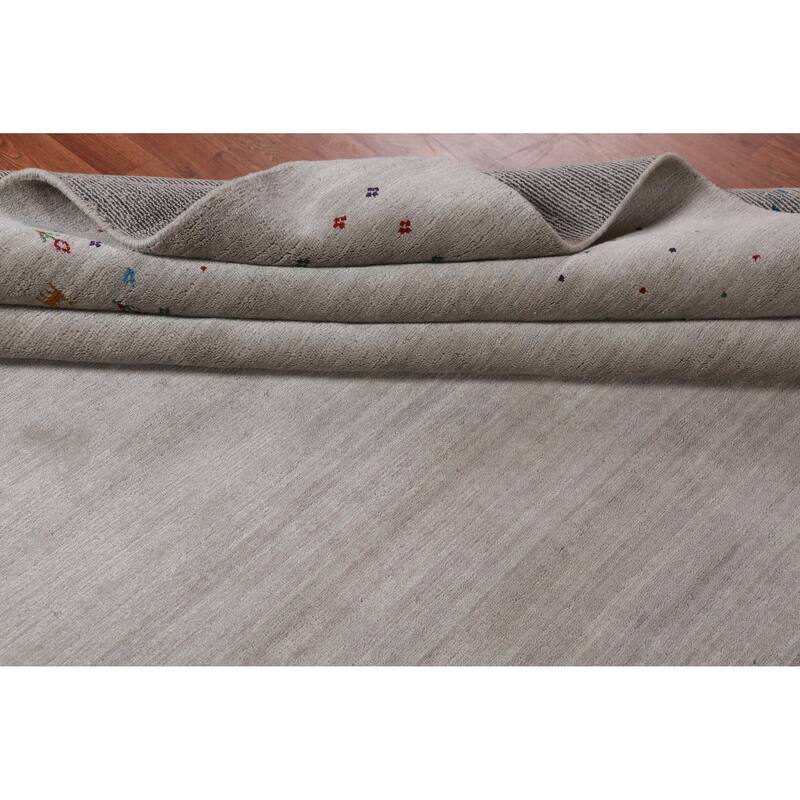 Gray Ivory Gabbeh Indian Area Rug Hand-Knotted Wool Carpet - 7'11" x 11'5"