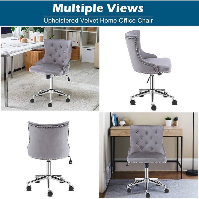 VINGLI Pink Velvet Office Chair with Wheels