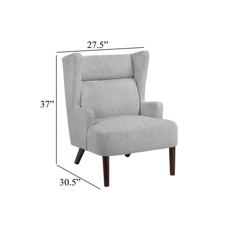 Joen Accent Chair, High Wing Backrest, Gray Chenille, Wood Legs