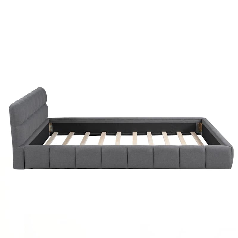 Queen Size Upholstered Platform Bed with Thick Fabric, Grounded Bed with Solid Frame