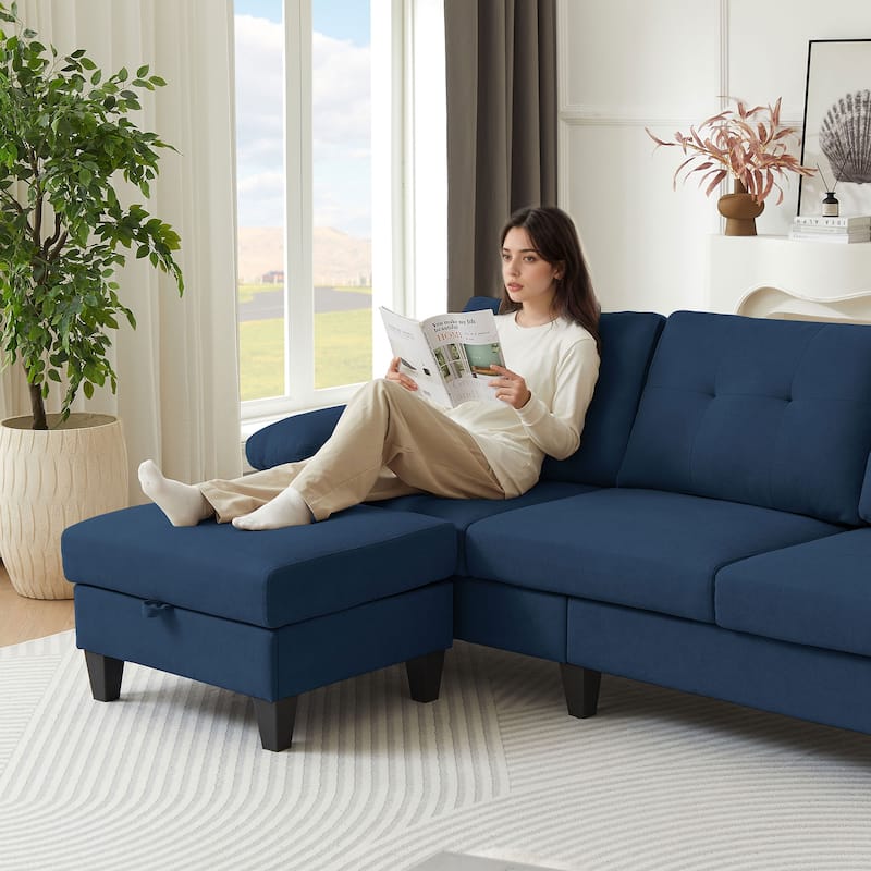 86.22" L Shaped Sectional Sofa with Side Storage Pockets