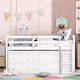 preview thumbnail 2 of 34, Twin/Full Size Low Loft Bed with Retractable Writing Desk and 4 Drawers, Wooden Loft Bed Frame w/ Lateral Portable Desk & Ladder