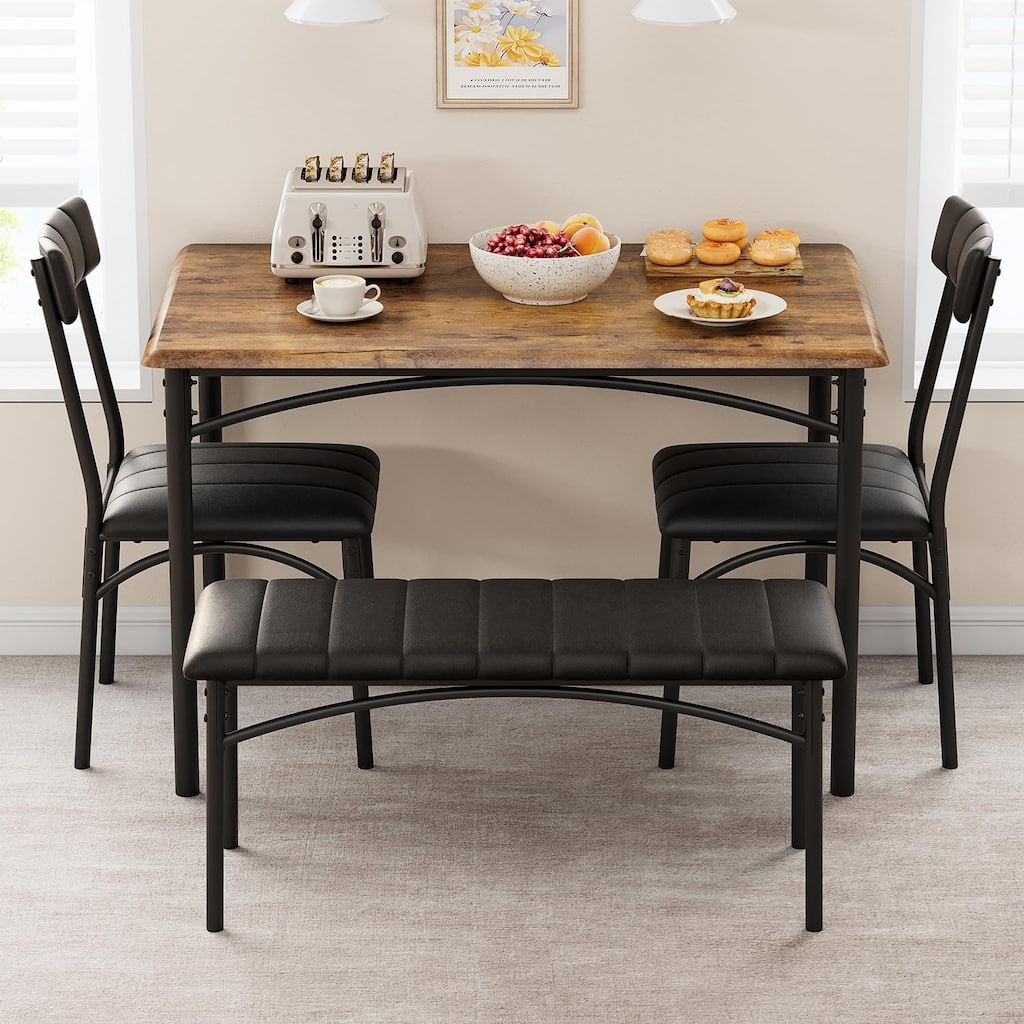 Rectangular Dining Room Table Set with Upholstered Bench and Chairs