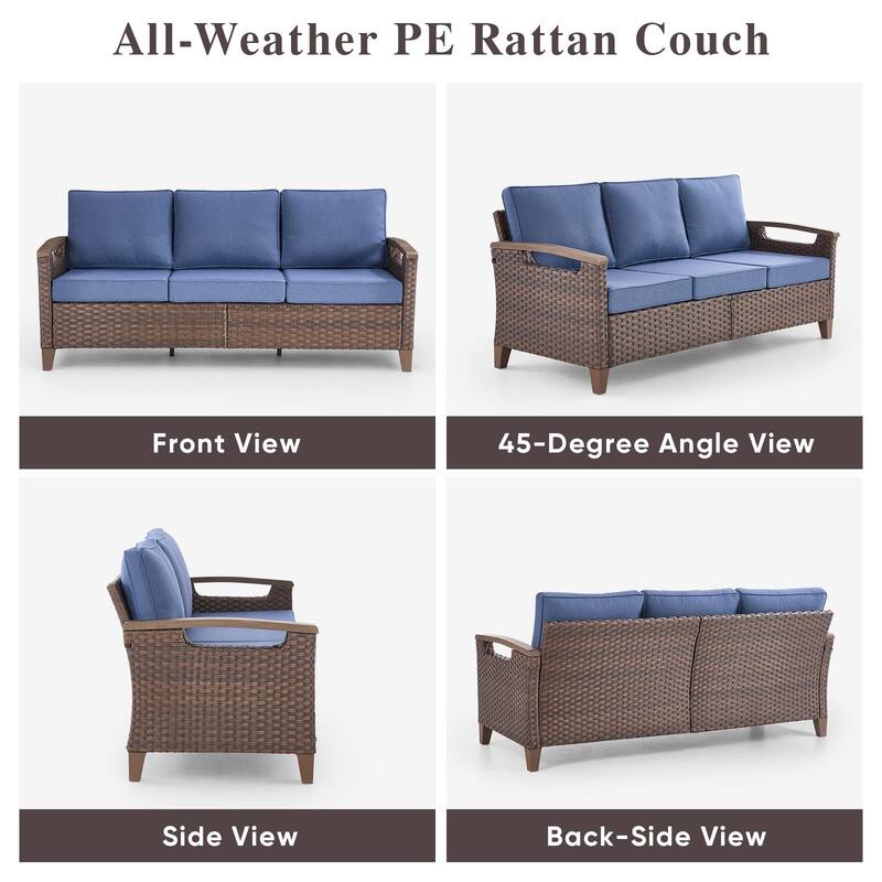 Pocassy Outdoor Brown Wicker Funitre with Cushion Set