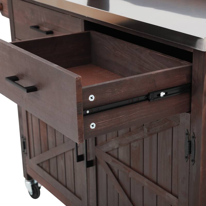 54.1" Outdoor Kitchen Island,Outdoor Grill Cart on Wheels, Potting Bench Table with Stainless Steel Top and Storage Cabinet