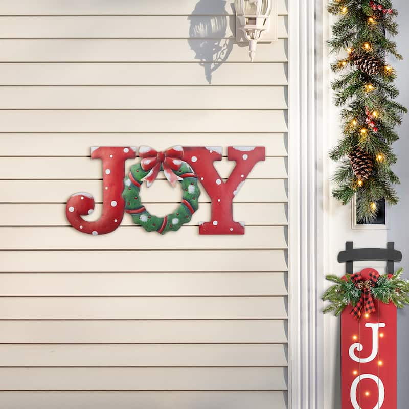 Glitzhome Christmas Metal JOY HOPE Sign Snowmen Yard Stake Wall Sign Standing Decor