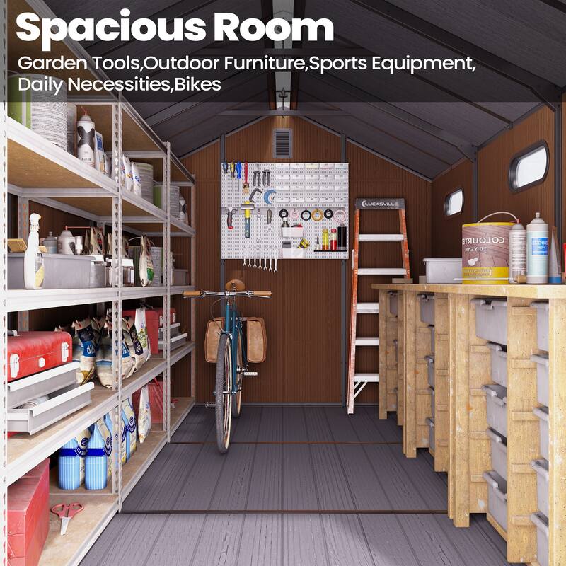 All-Weather Lockable Door Resin Outdoor Storage Shed with Window Floor for Patio Furniture and Tools