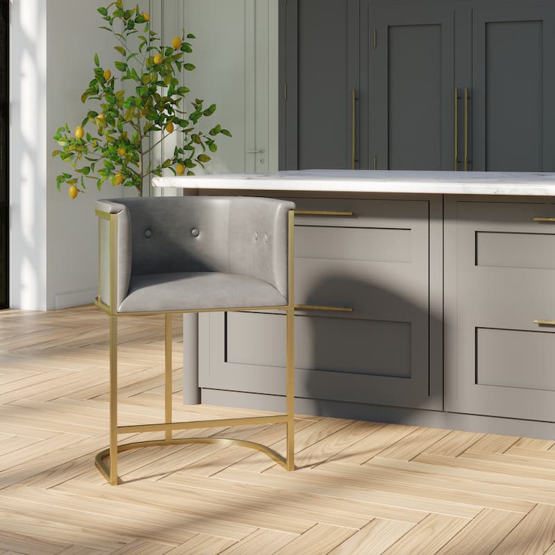 Manhattan Modern Bar Stool - Faux Leather with Gold-Finish Metal Base