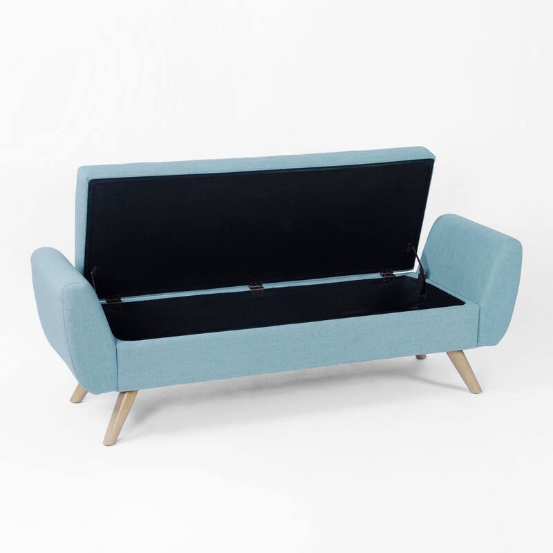 HomePop Modern Sherpa Storage Bench with Wood Legs - Cream