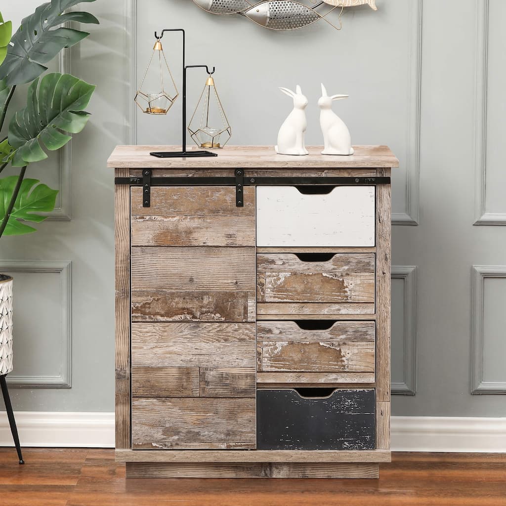 Brown Wood Rustic Style 4-Drawer with 1-Sliding Door Storage Cabinet