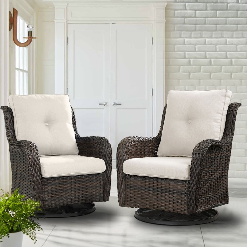 Pocassy Outdoor Wicker Glider Swivel Club Chairs (Set of 2)