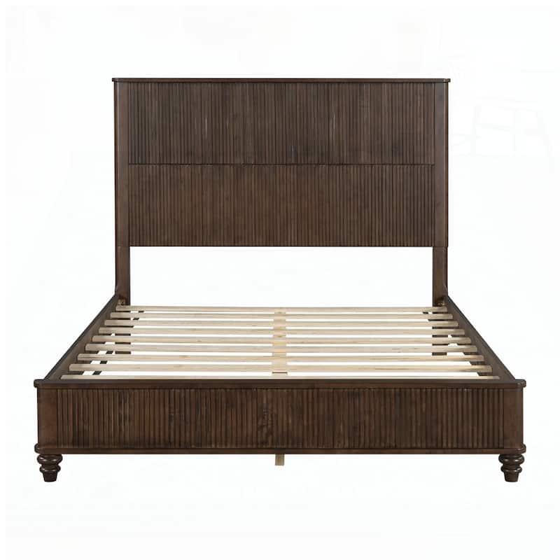 Solid Wood Bed Frame with Tall Headboard