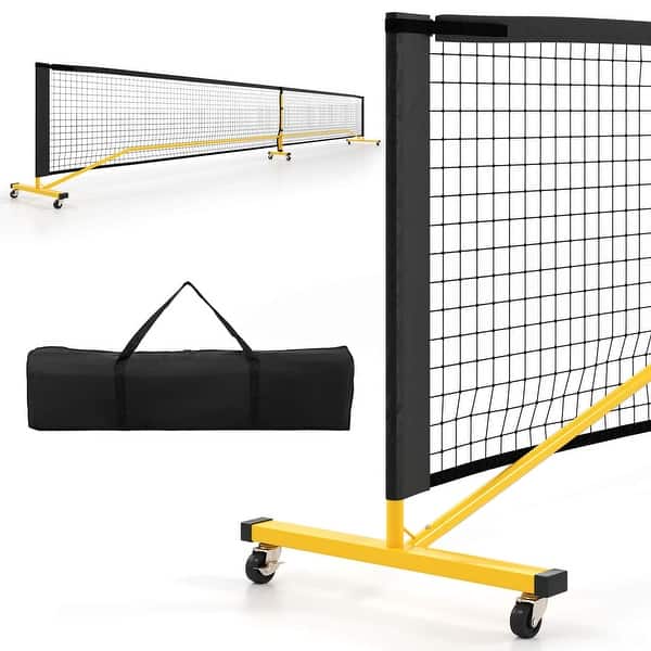slide 2 of 6, 22FT Portable Pickleball Net Regulation Size w/Strong Metal Frame Black & Yellow