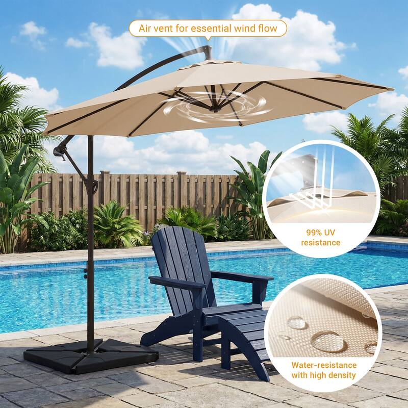 10 ft Steel Crank-lift Cantilever Umbrella With Weighted Base