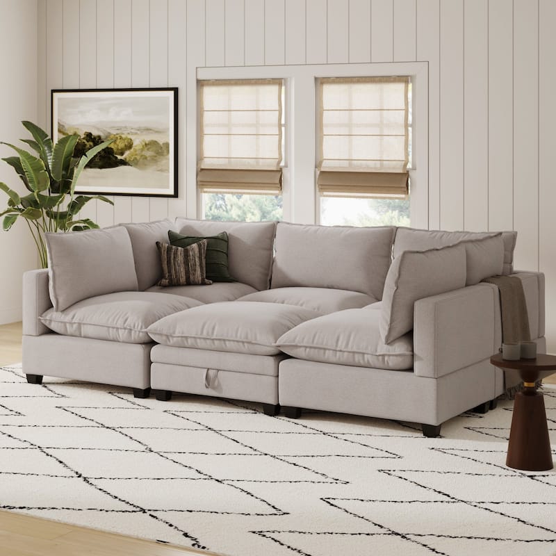 Chelsea Modern Pit Sectional Sofa, Cloud Fabric Modular Sofa with Plush Seat - 6-Seat - Armless - Textured Gray