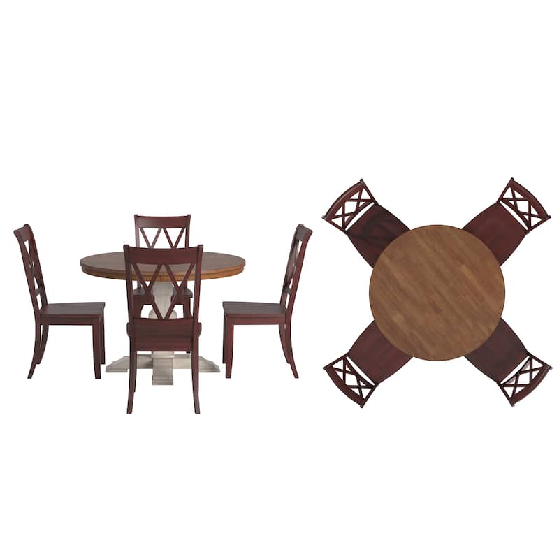 Ronda 45" Round Solid Wood Top Dining Set with X-Back Chairs