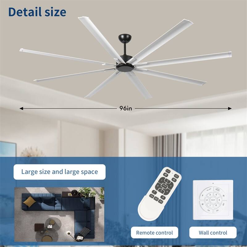 96" Ceiling Fan with Light and Remote Control,6-Speed Noiseless