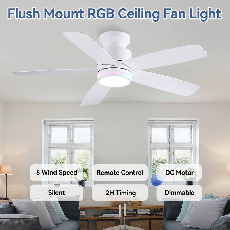 41 and 46 Inches Flush Mount Ceiling Fan with Light and Remote