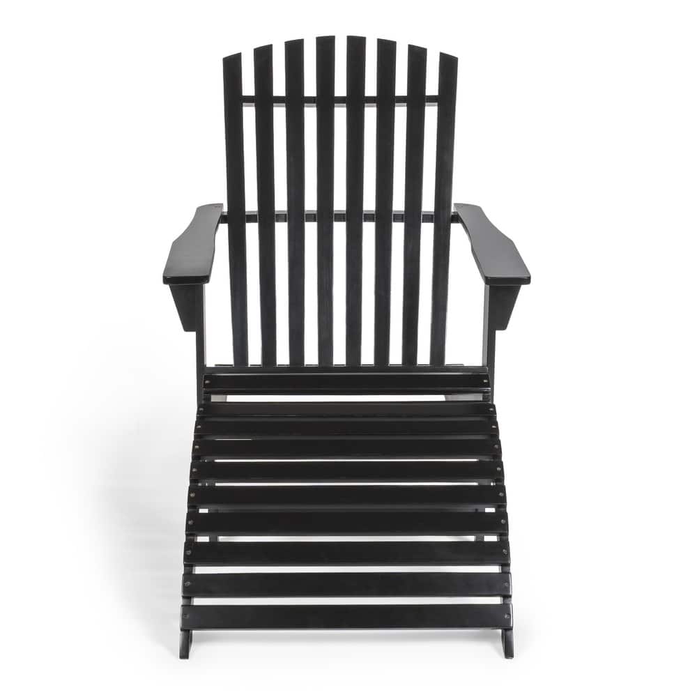 Shoreham 2-Piece Traditional Rustic Acacia Wood Adirondack Chair with Detachable Ottoman, by JONATHAN Y